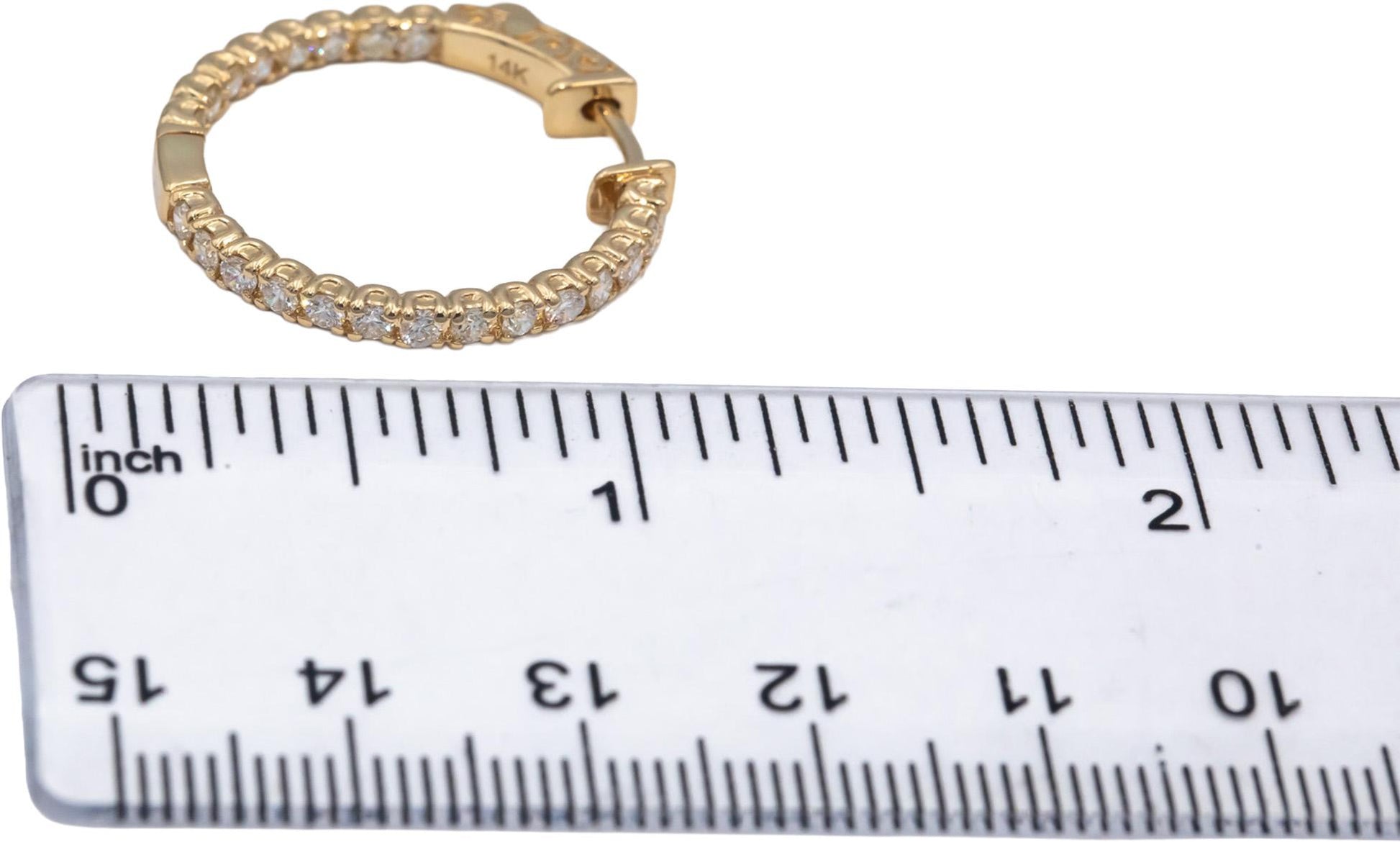 14k Yellow Gold Round Diamond Inside Out Circle Hoop Earrings 1.34CT