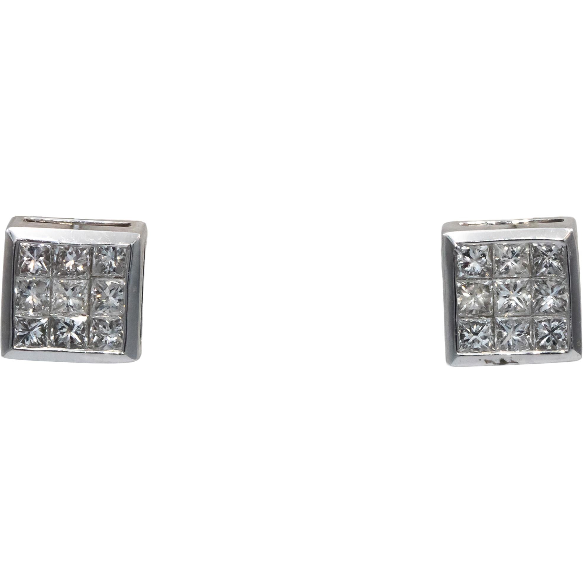 10k White Gold VS Princess Cut Invisible Set Square Stud Earrings 1.0CT