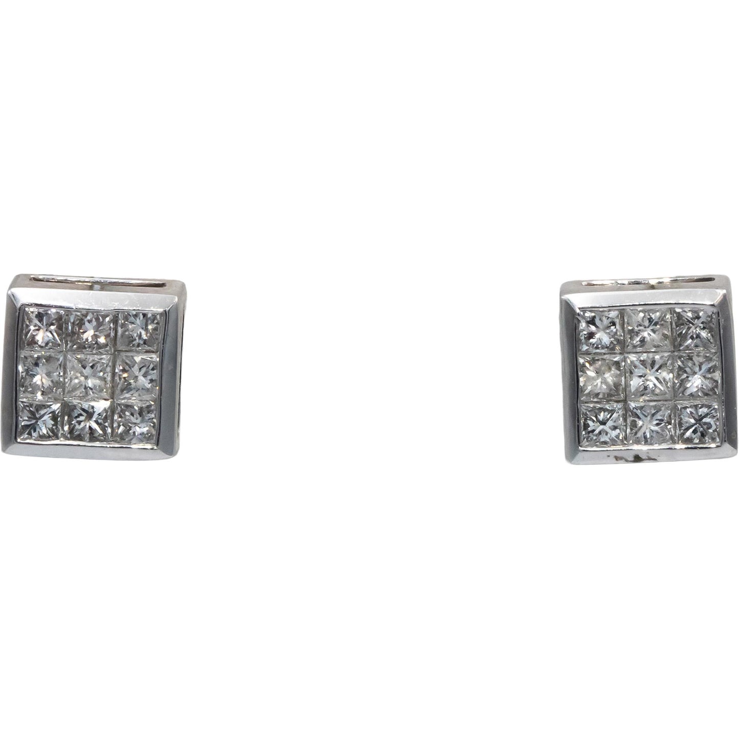 10k White Gold VS Princess Cut Invisible Set Square Stud Earrings 1.0CT