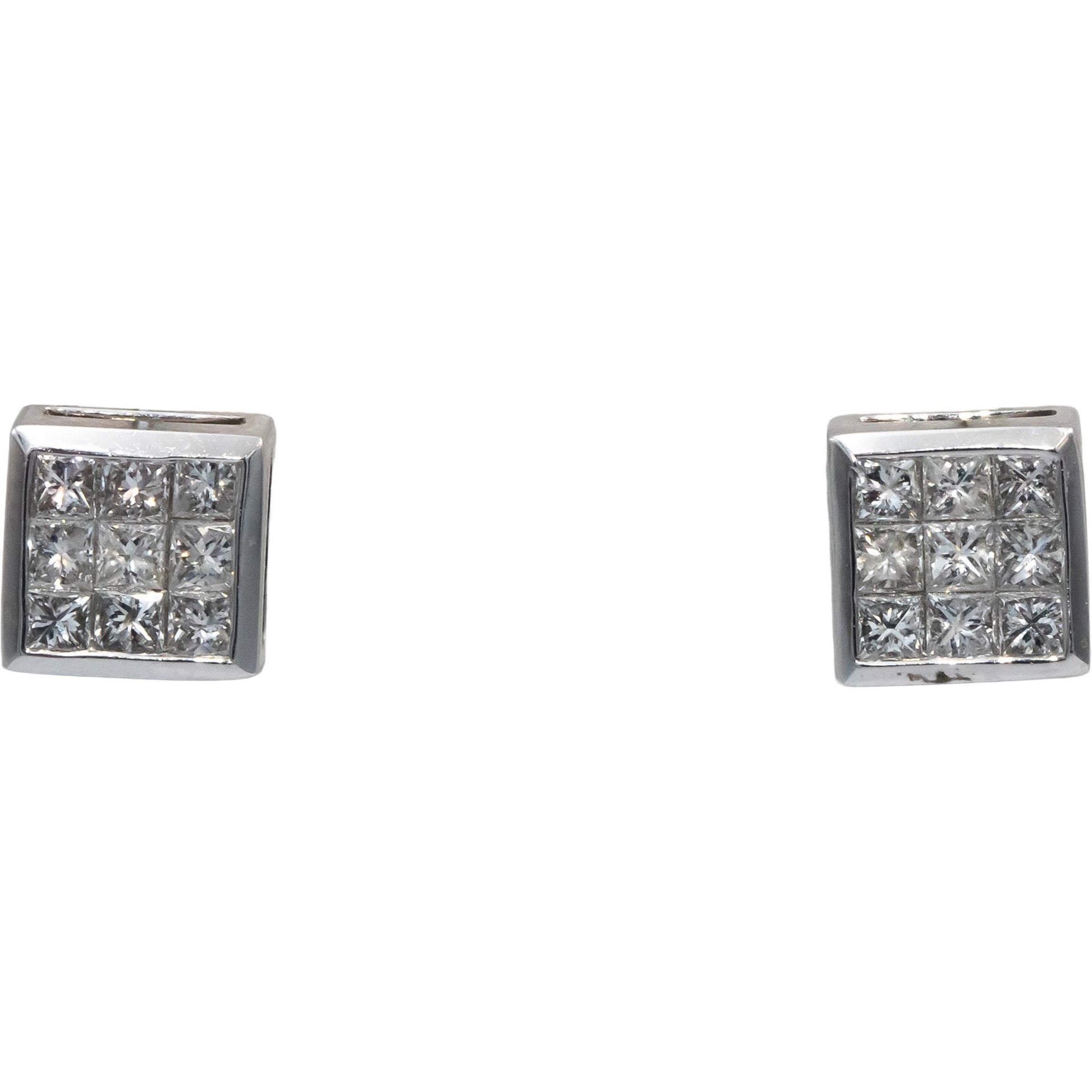 10k White Gold VS Princess Cut Invisible Set Square Stud Earrings 1.0CT