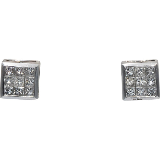 10k White Gold VS Princess Cut Invisible Set Square Stud Earrings 1.0CT