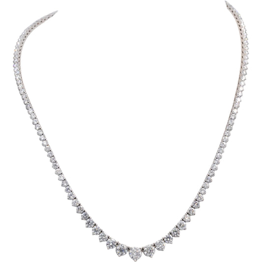 Round Diamond 14k White Gold Graduated Width Riviera Necklace 14.02CT