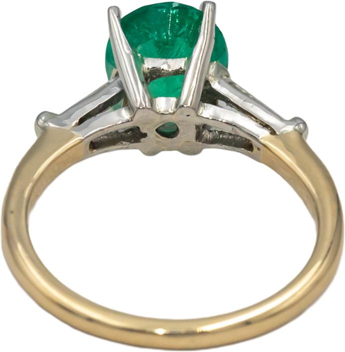 Oval Emerald & Baguette Cut Diamond 14k Yellow White Gold Ring 1.76CT Size 5.75