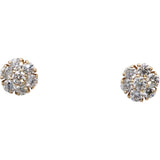 14k Yellow Gold Round VS Diamond Cluster Flower Stud Earrings 1.23CT