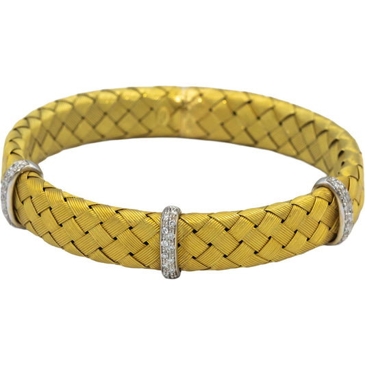ROBERTO COIN 18k Gold VS Diamond Sapphire Braided Flex Bangle Bracelet .40CT