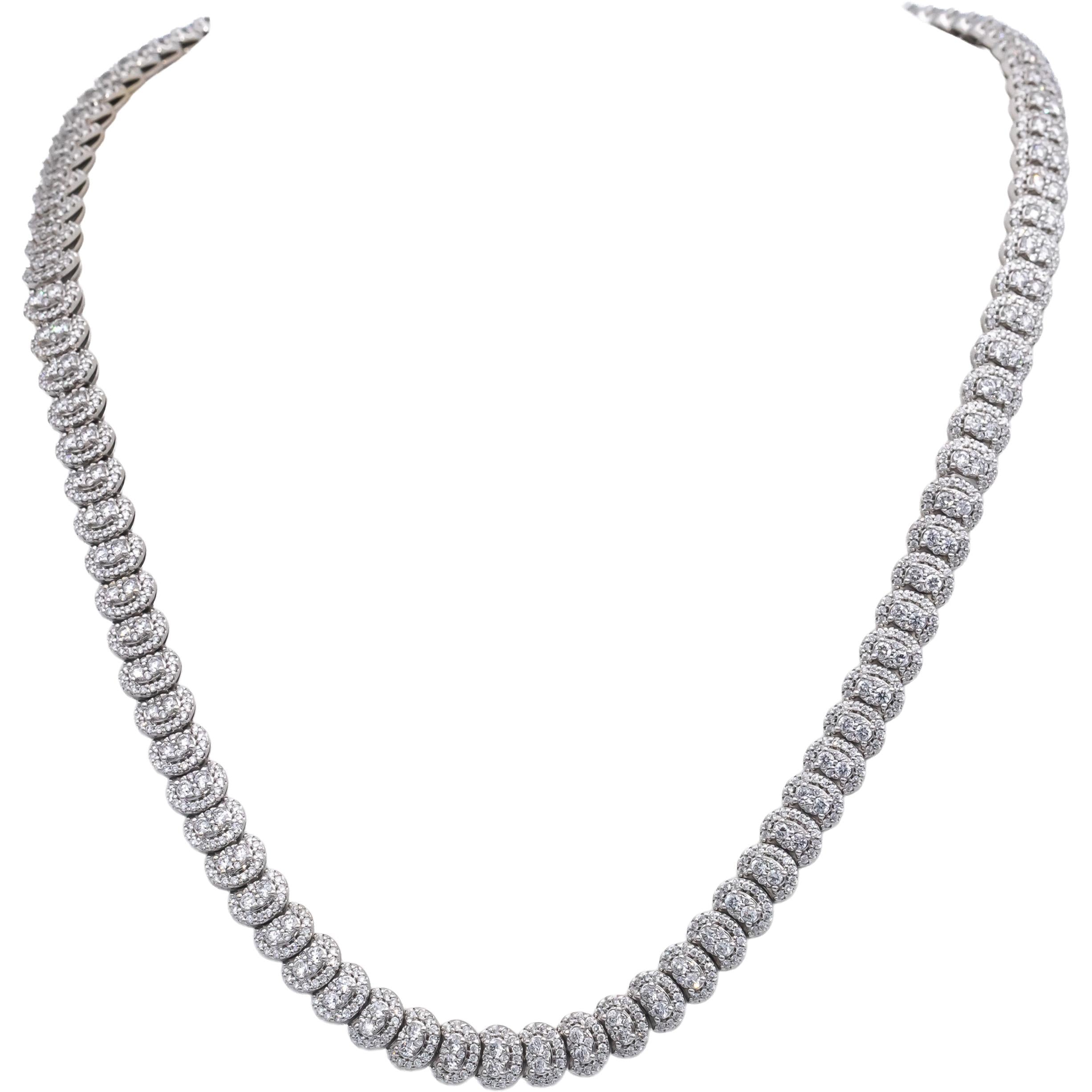 14k White Gold Round Lab-Grown VS Diamond Pave Formal Necklace 10.0CT