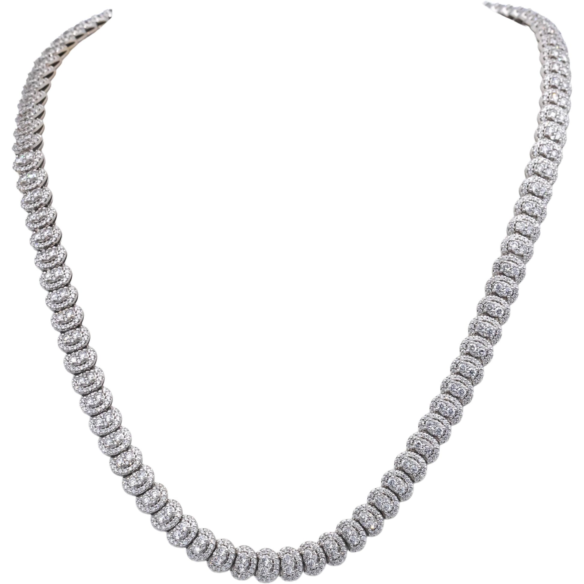 14k White Gold Round Lab-Grown VS Diamond Pave Formal Necklace 10.0CT