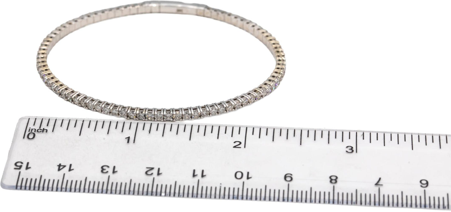 14k White Gold VS Round Diamond Flexible Bangle Bracelet 2.78CT