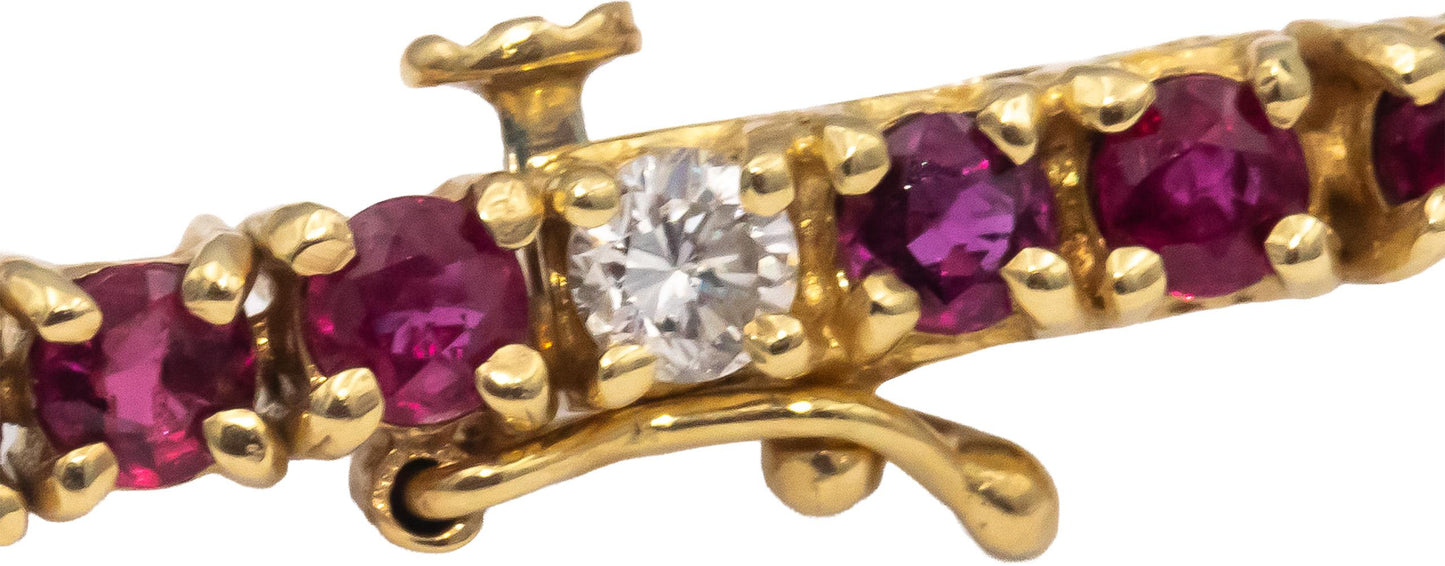 14k Yellow Gold VS Round Diamond & Ruby Tennis Bracelet 4.0CT