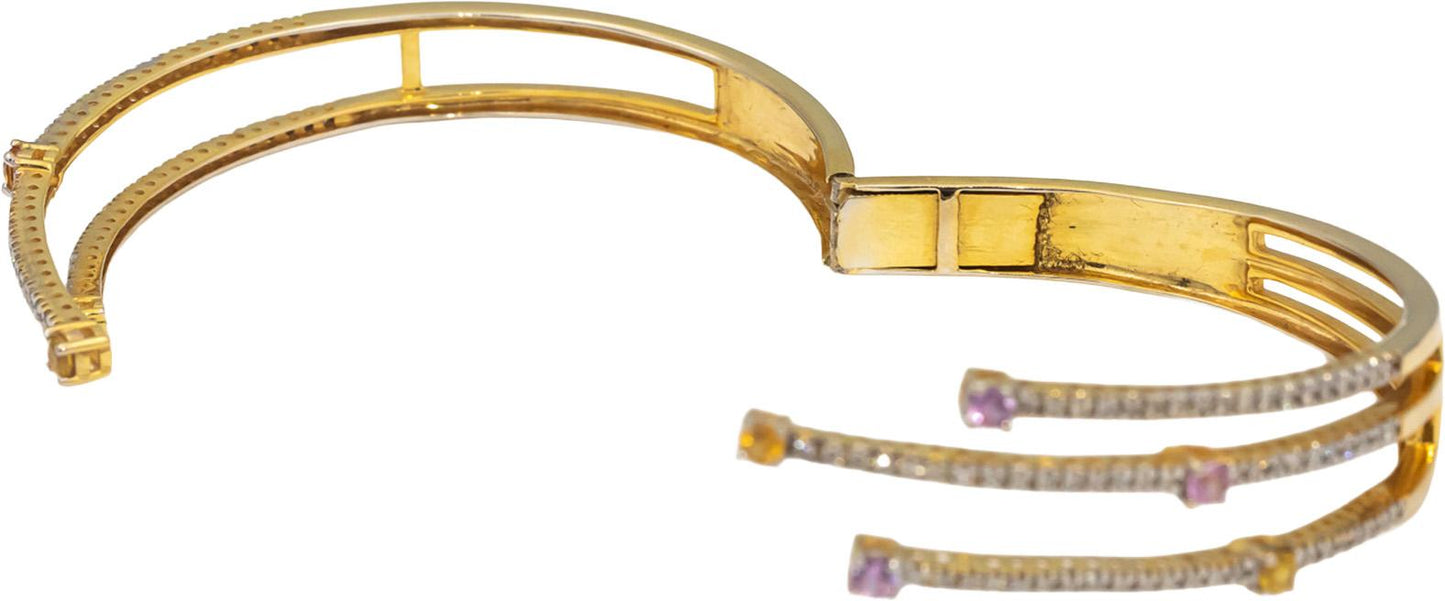 14k Yellow Gold Round Diamond Pink & Yellow Sapphire Bangle Bracelet 2.0CT