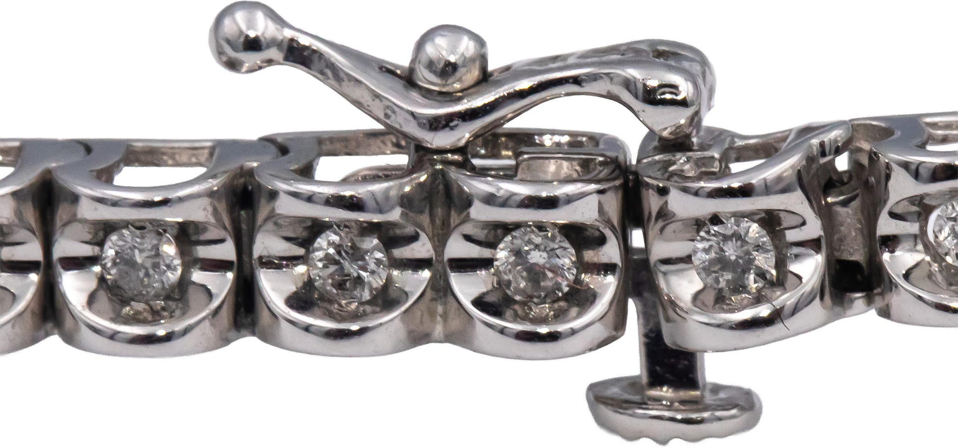 10k White Gold Round Half Bezel Set Diamond Tennis Bracelet 0.75CT