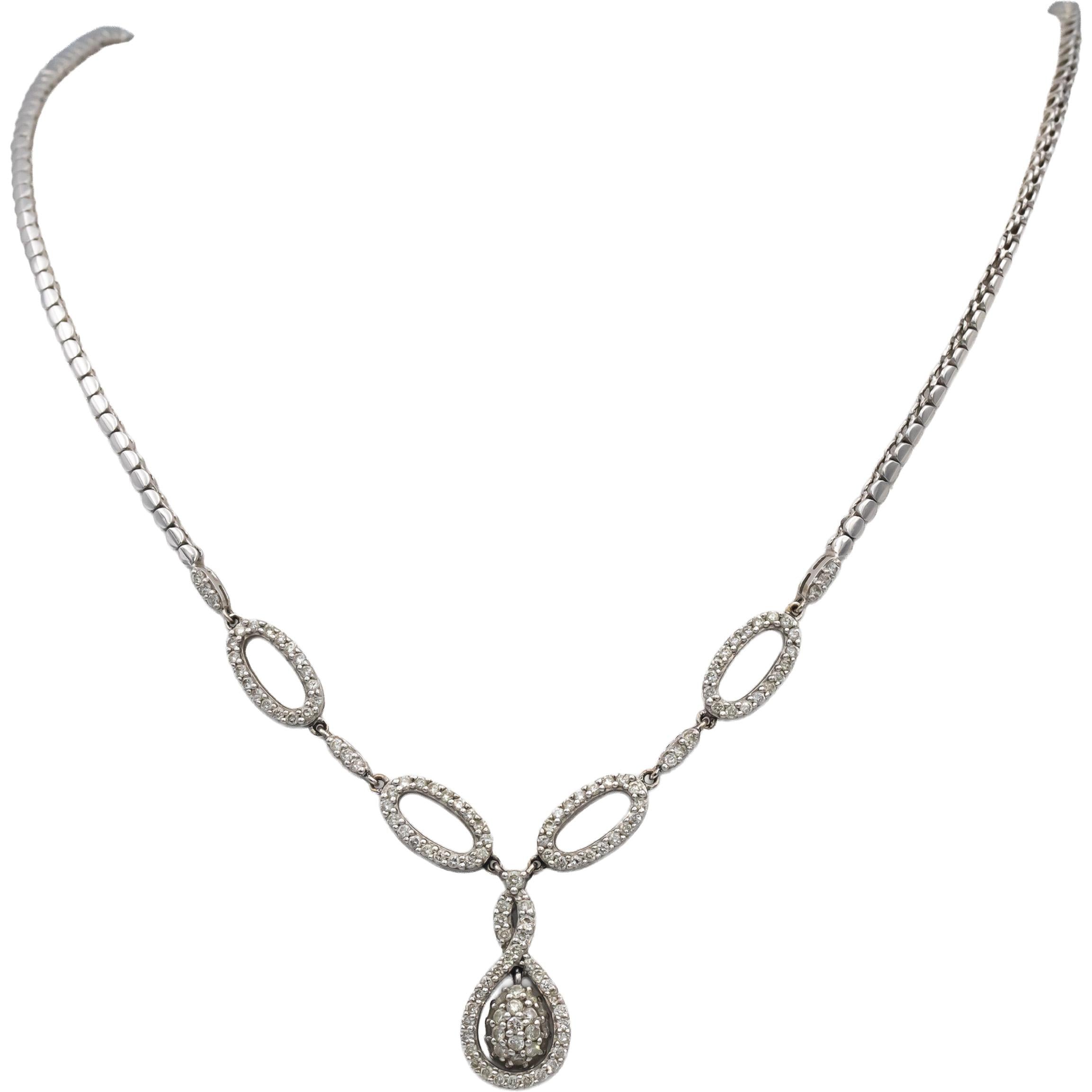 14k White Gold Round Diamond Formal Necklace Chain 2.0CT