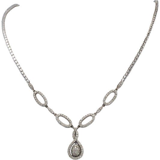 14k White Gold Round Diamond Formal Necklace Chain 2.0CT