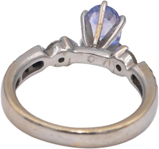 18k White Gold Oval Sapphire VS Round Diamond Cocktail Ring 1.36CT Size 5.5