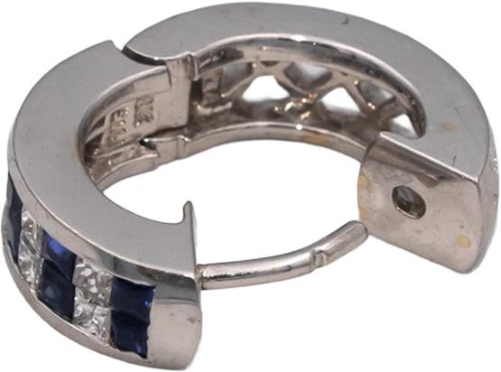 18k White Gold VS Princess Cut Diamond & Blue Sapphire Huggie Earrings 1.10CTW