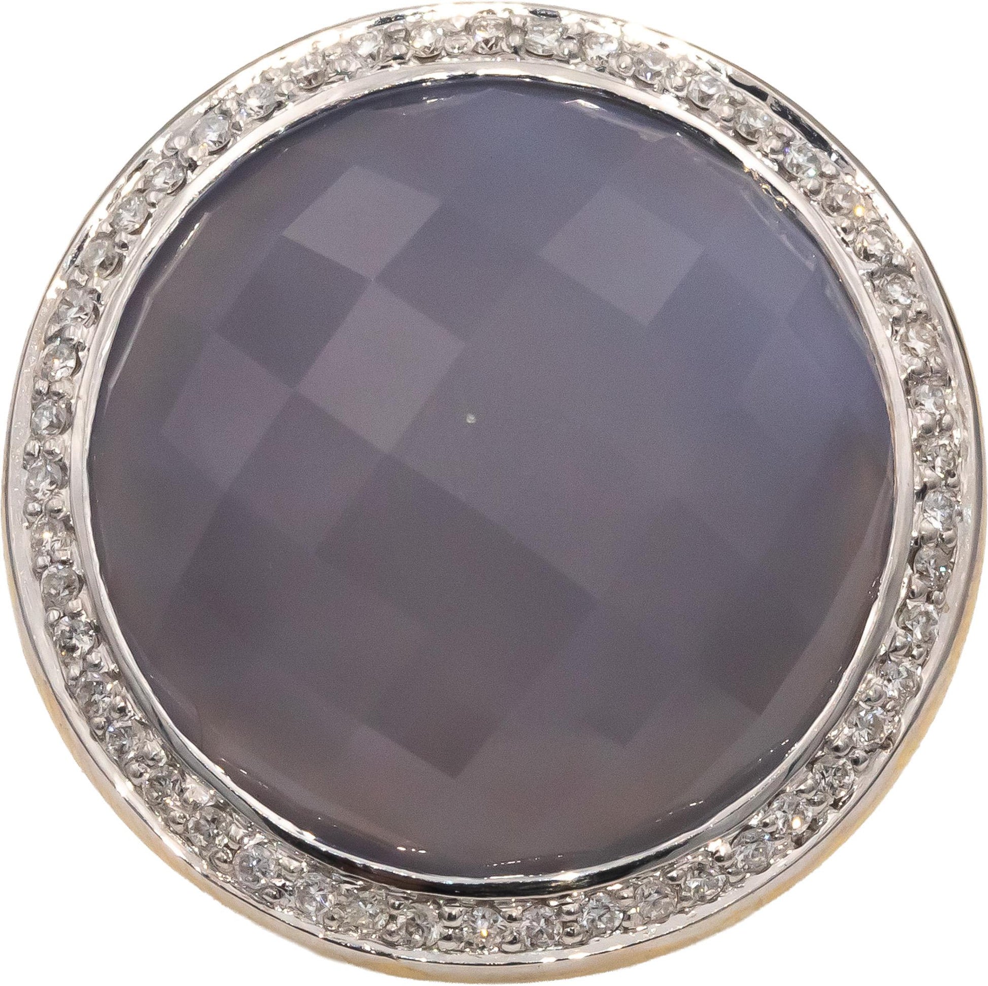 18k Yellow & White Gold Chalcedony & Diamond Jumbo Cocktail Ring 24.50CT Size 7
