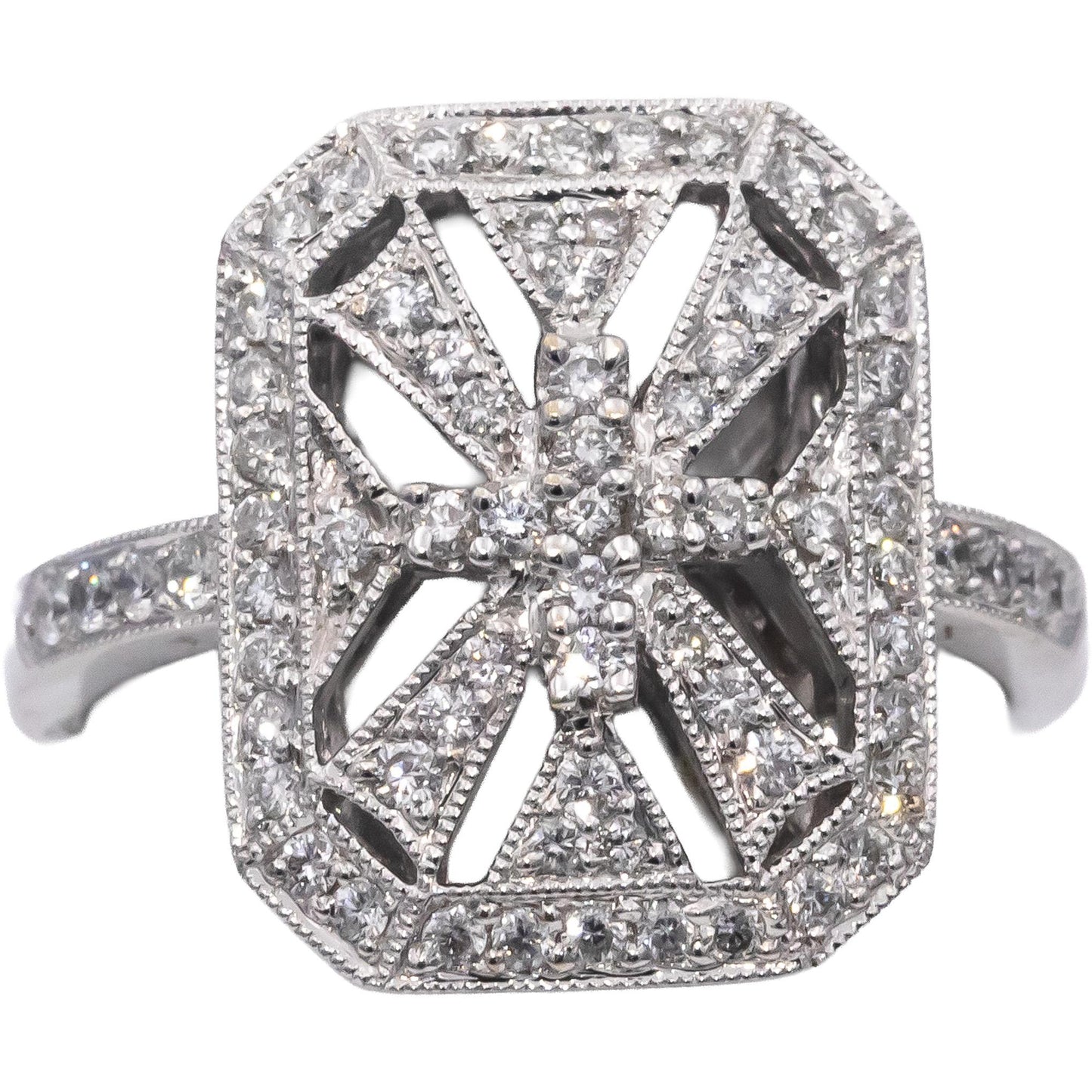 18k White Gold Round Diamond Cluster Cocktail Ring 0.55CT Size 6.75