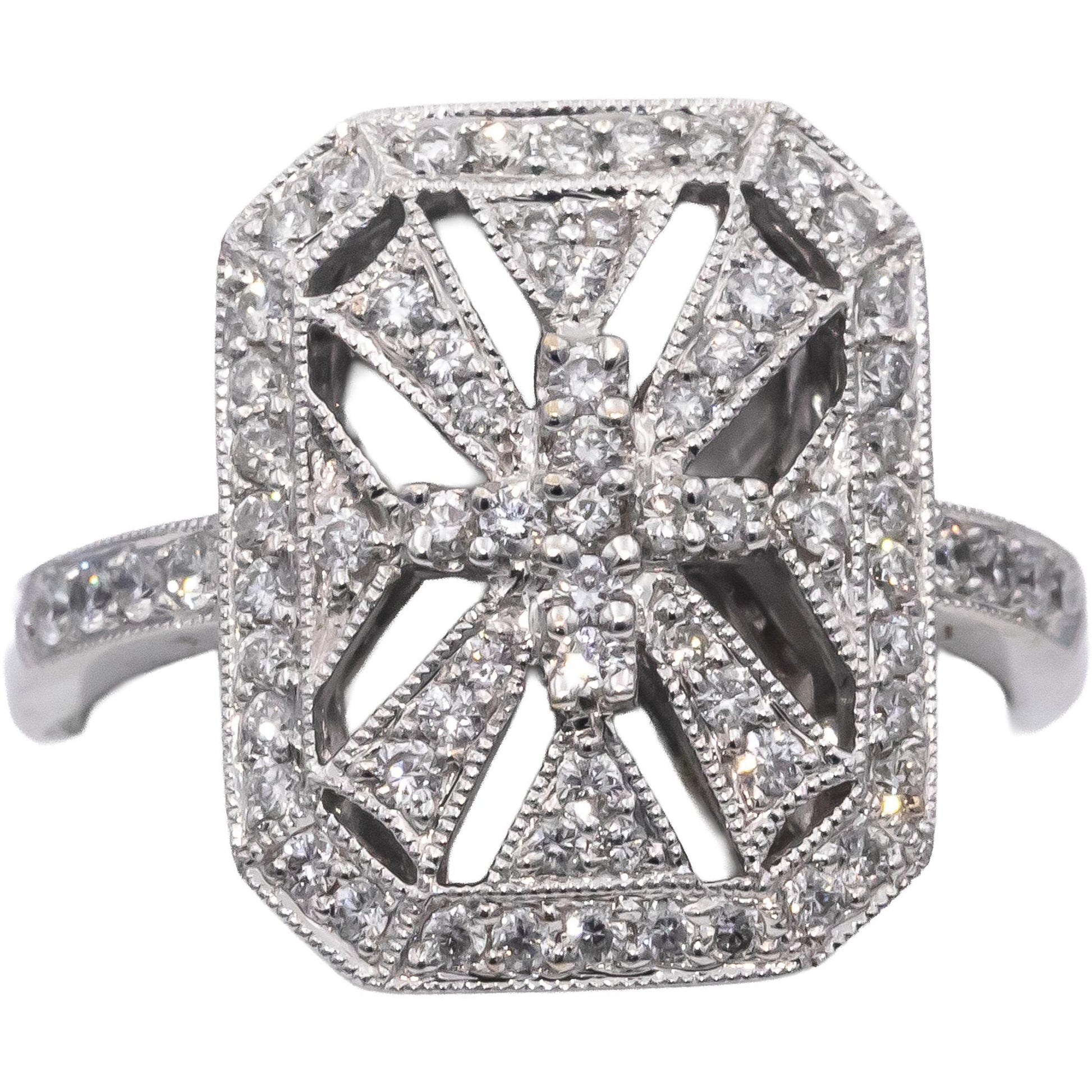 18k White Gold Round Diamond Cluster Cocktail Ring 0.55CT Size 6.75