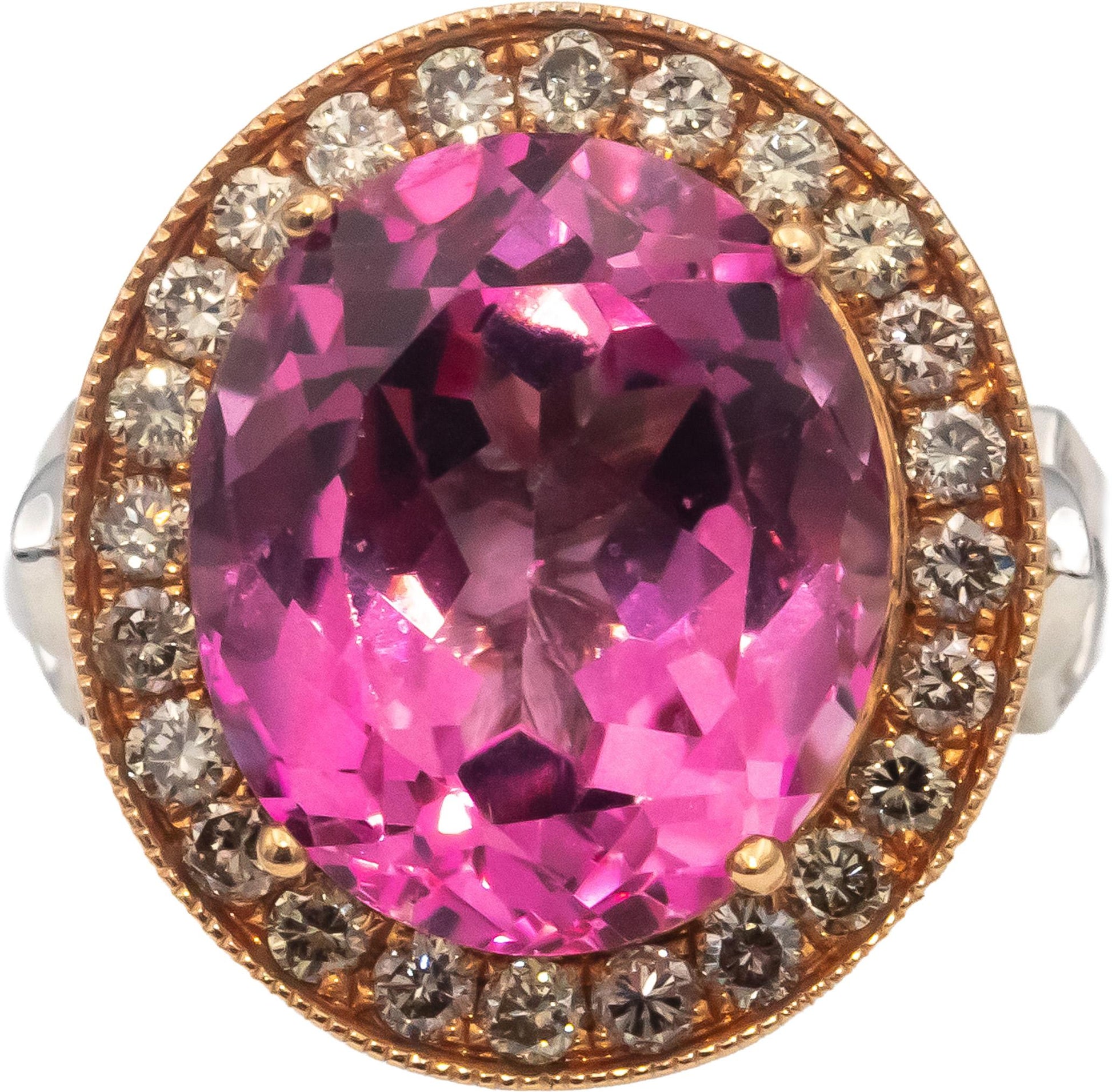 14k Rose White Gold Oval Cut Topaz Round Diamond Cocktail Ring 10.70CT Size 7.25