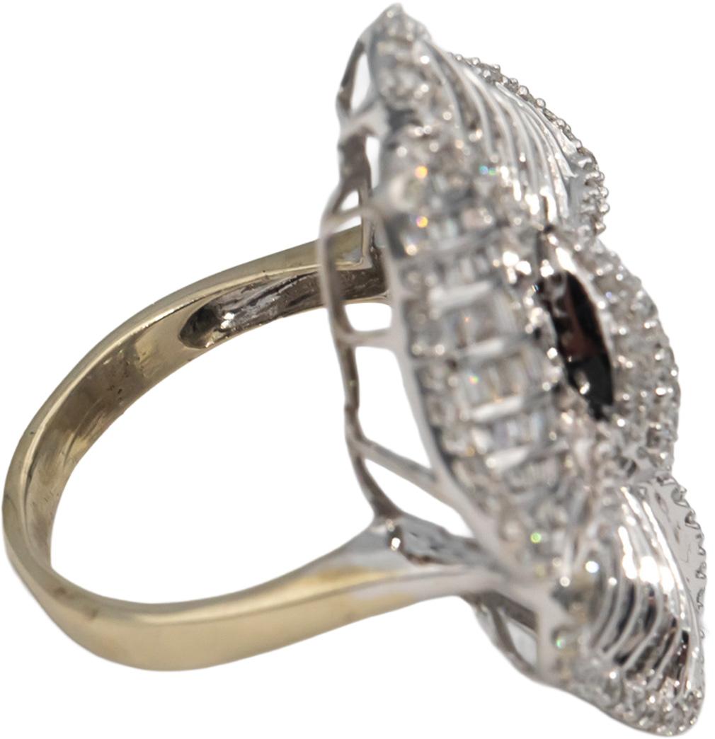 14k White Gold Round & Baguette Diamond Cluster Cocktail Ring 2.0CT Size 9.25