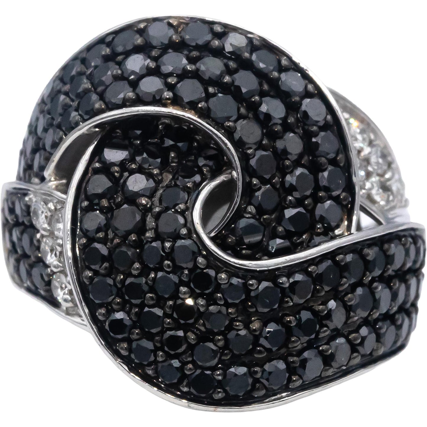 14k White Gold White & Black Diamond Cluster Swirl Statement Ring 2.50CT Size 7