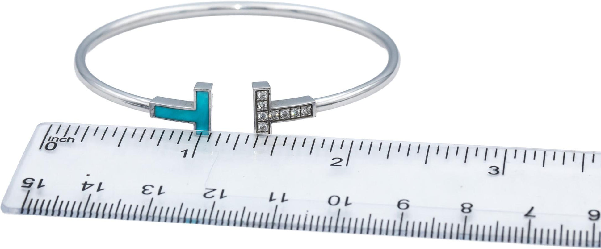 TIFFANY & CO. 18k White Gold VS Diamond & Enamel Tiffany T Bracelet .11CT $5200