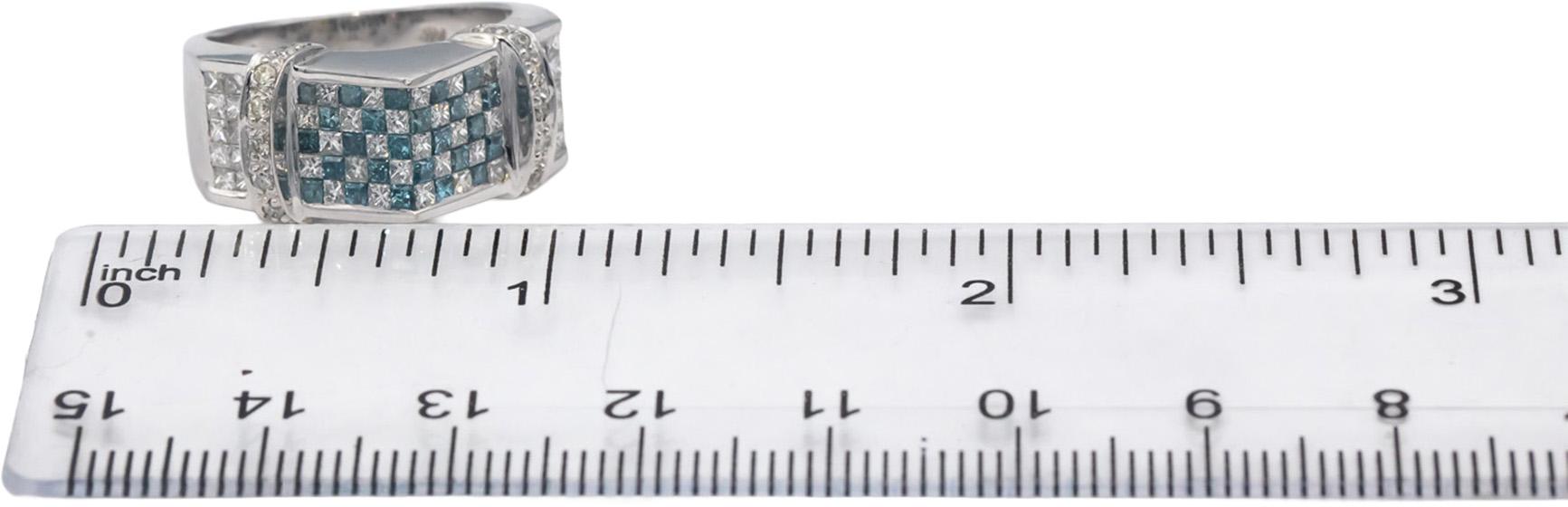 14k White Gold White and Blue Diamond Cluster Cocktail Ring 1.50CT Size 7