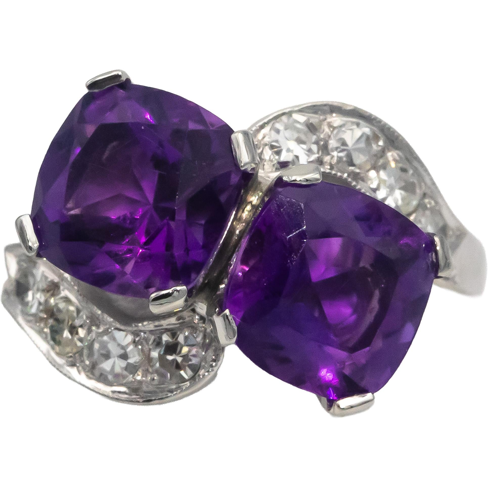 Estate Vintage Antique Platinum Diamond & Amethyst Ring 4.45CT Size 6.5