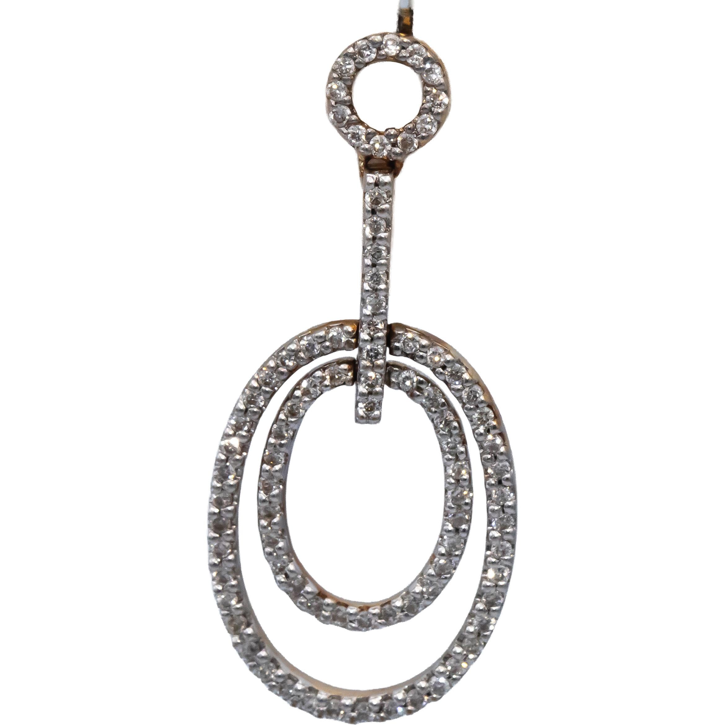 14k Yellow Gold Round Diamond Oval Dangle Drop Earrings 0.25CT