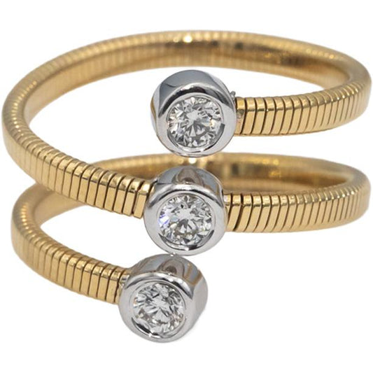 14k White & Yellow Gold Round Diamond Wire Wrap Bypass Ring 0.26CT Size 6