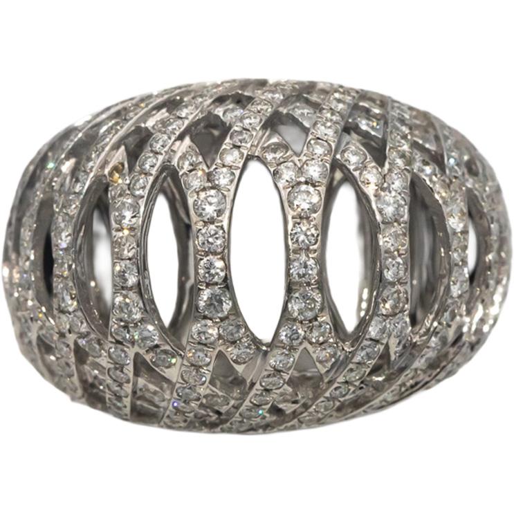 18k White Gold Round Diamond Interwoven Open Dome Ring 1.05CT Size 6.75