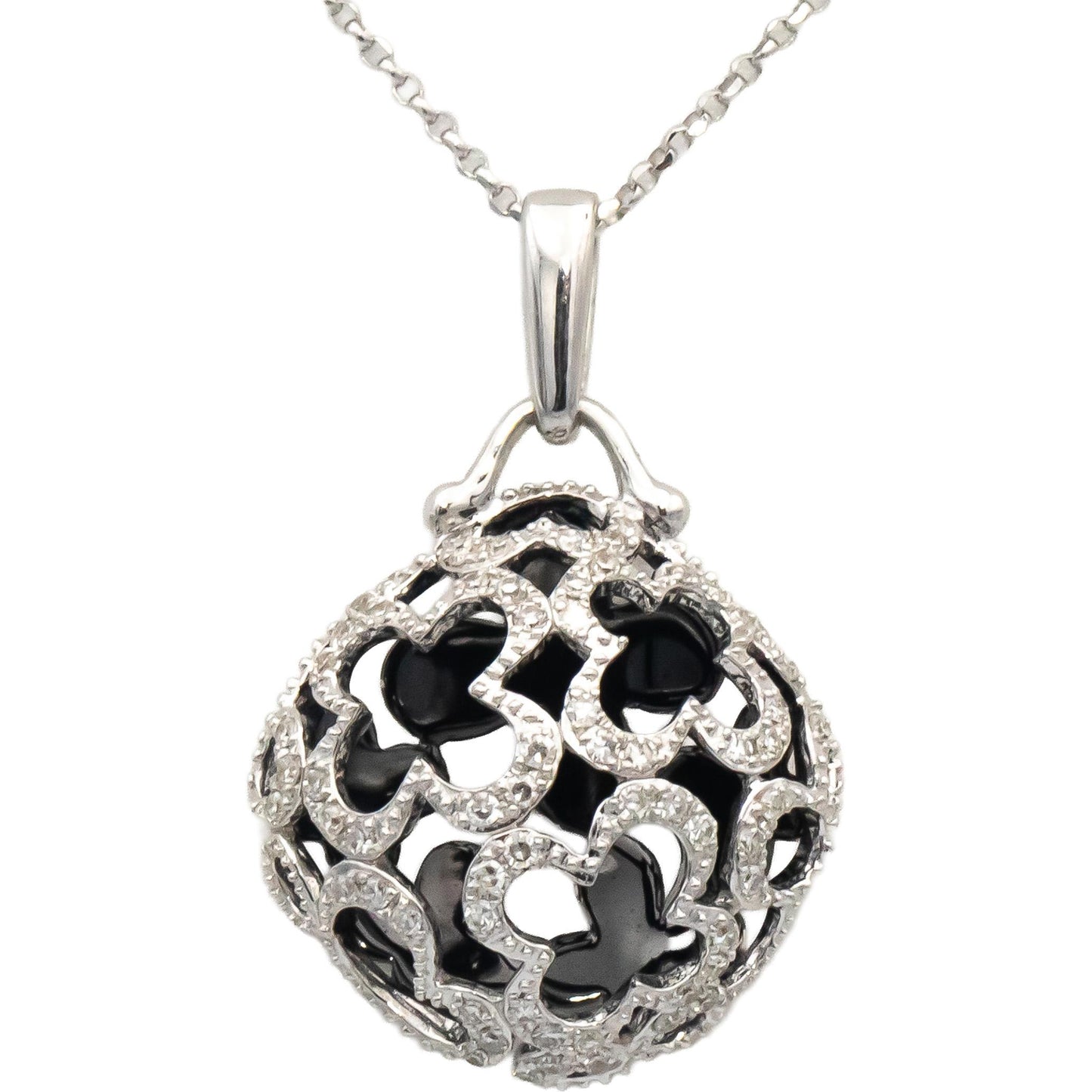 14k White Gold Round Diamond Openwork Pendant Necklace 0.25CT