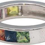 18k White Gold Square Cut Channel Set Rainbow Sapphire Band Ring 2.85CTW Size 7