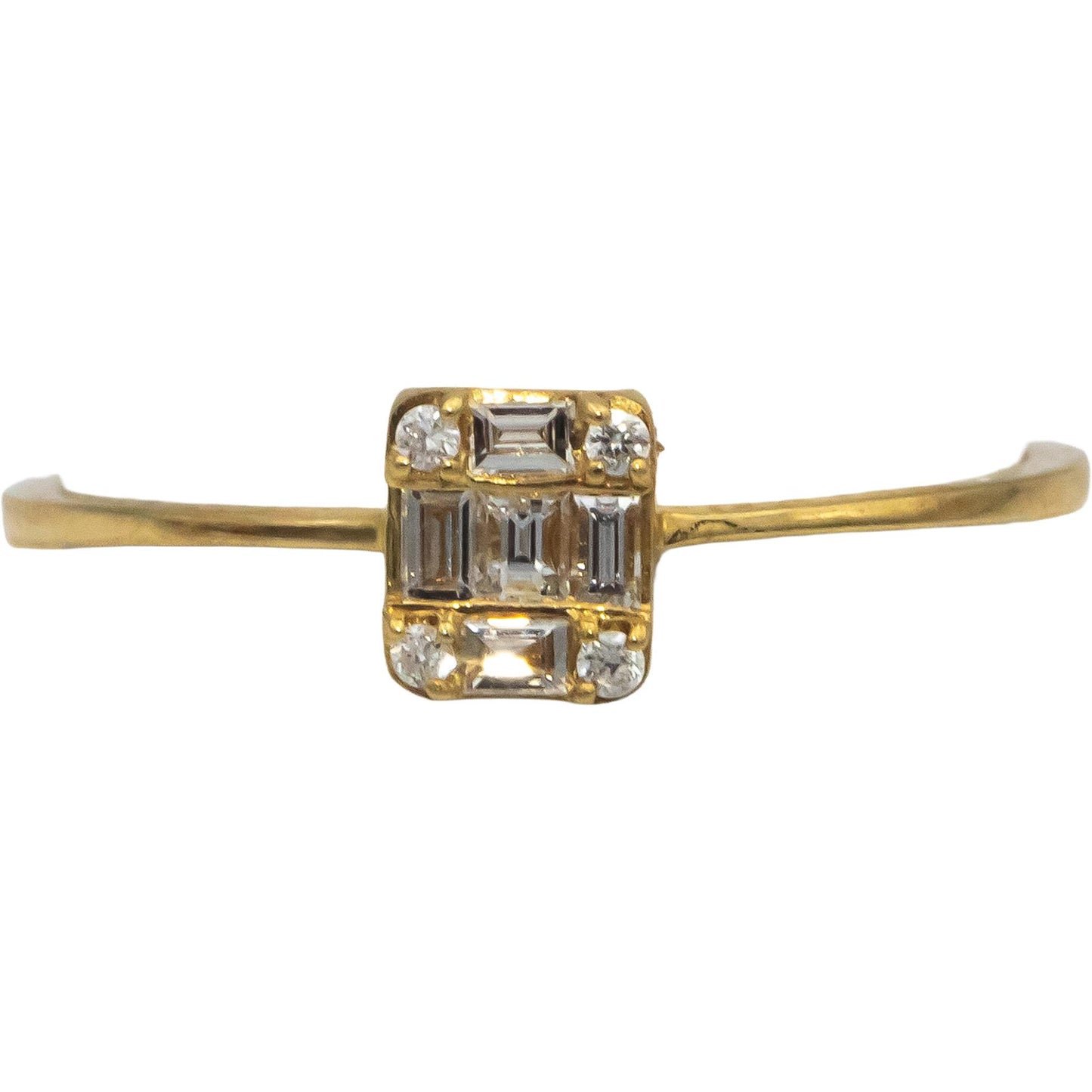 18k Yellow Gold Round & Emerald Cut Diamond Cluster Ring 0.15CT Size 7.25