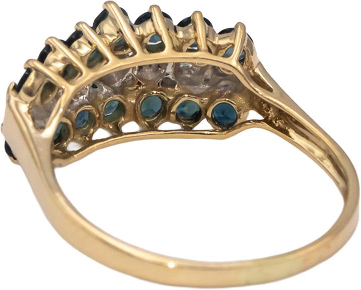 14k Yellow Gold Round Blue Sapphire & Diamond Cocktail Ring 0.80CT Size 7