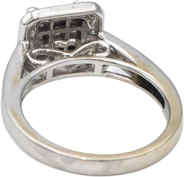 14k White Gold Princess and Round Diamond Cluster Cocktail Ring 0.60CT Size 7