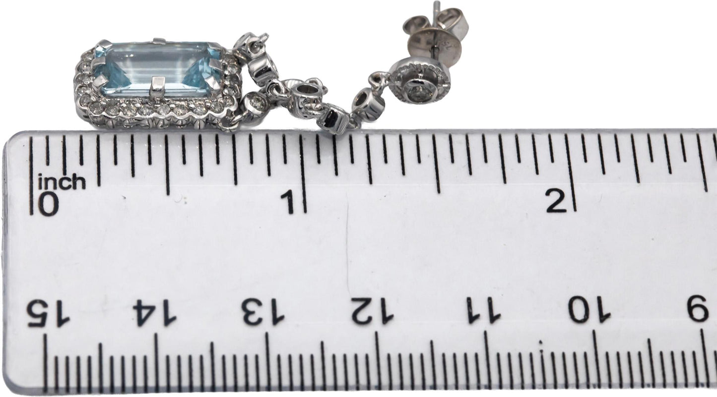 18k White Gold Diamond & Aquamarine Drop Dangle Earrings 3.75CTW