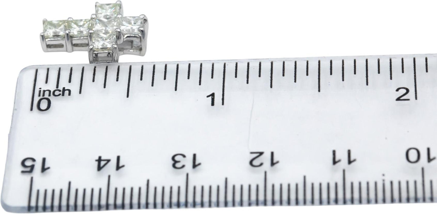 18k White Gold Princess Cut Diamond Cross Crucifix Pendant 1.46CT