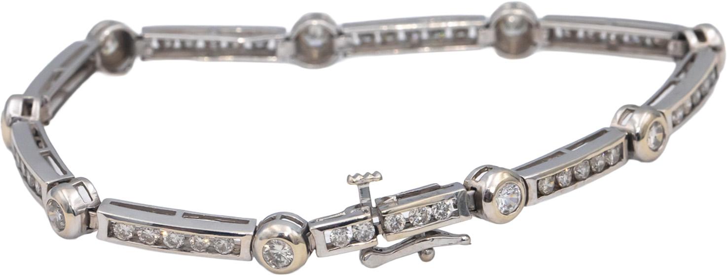 14k White Gold Round Diamond Fancy Link Bracelet 1.90CT