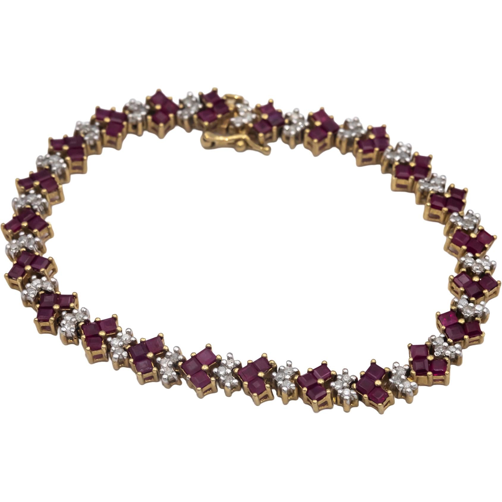 10k Yellow Gold Ruby and Diamond Fancy Link Bracelet 5.0CTW
