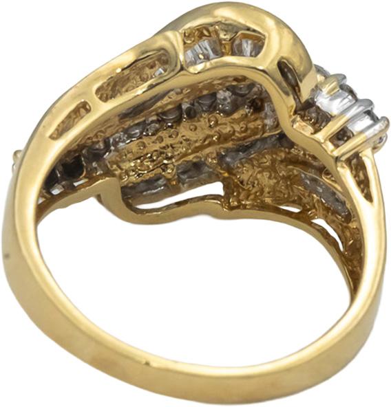 14k Yellow Gold Round & Baguette Cut Diamond Cocktail Ring 0.75CT Size 7