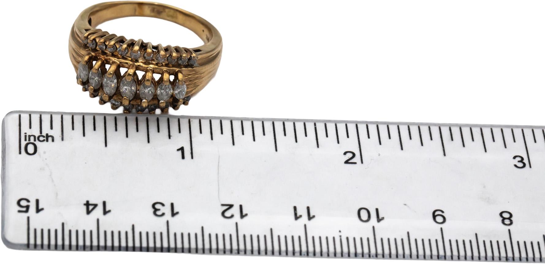 10k Yellow Gold Marquise and Round Diamond Cocktail Ring 0.90CT Size 9