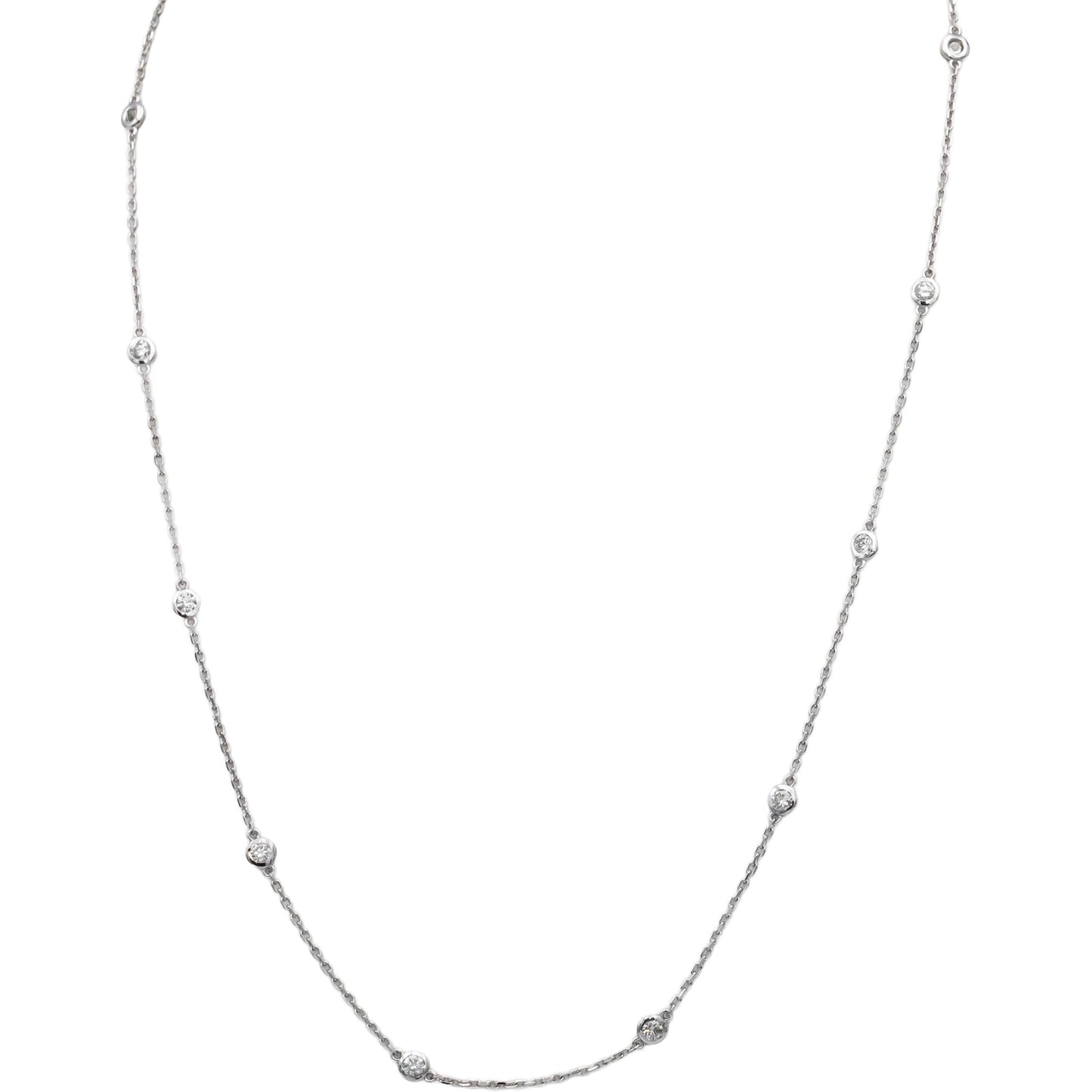14k White Gold Round Diamond By The Yard Chain Necklace 0.64CT