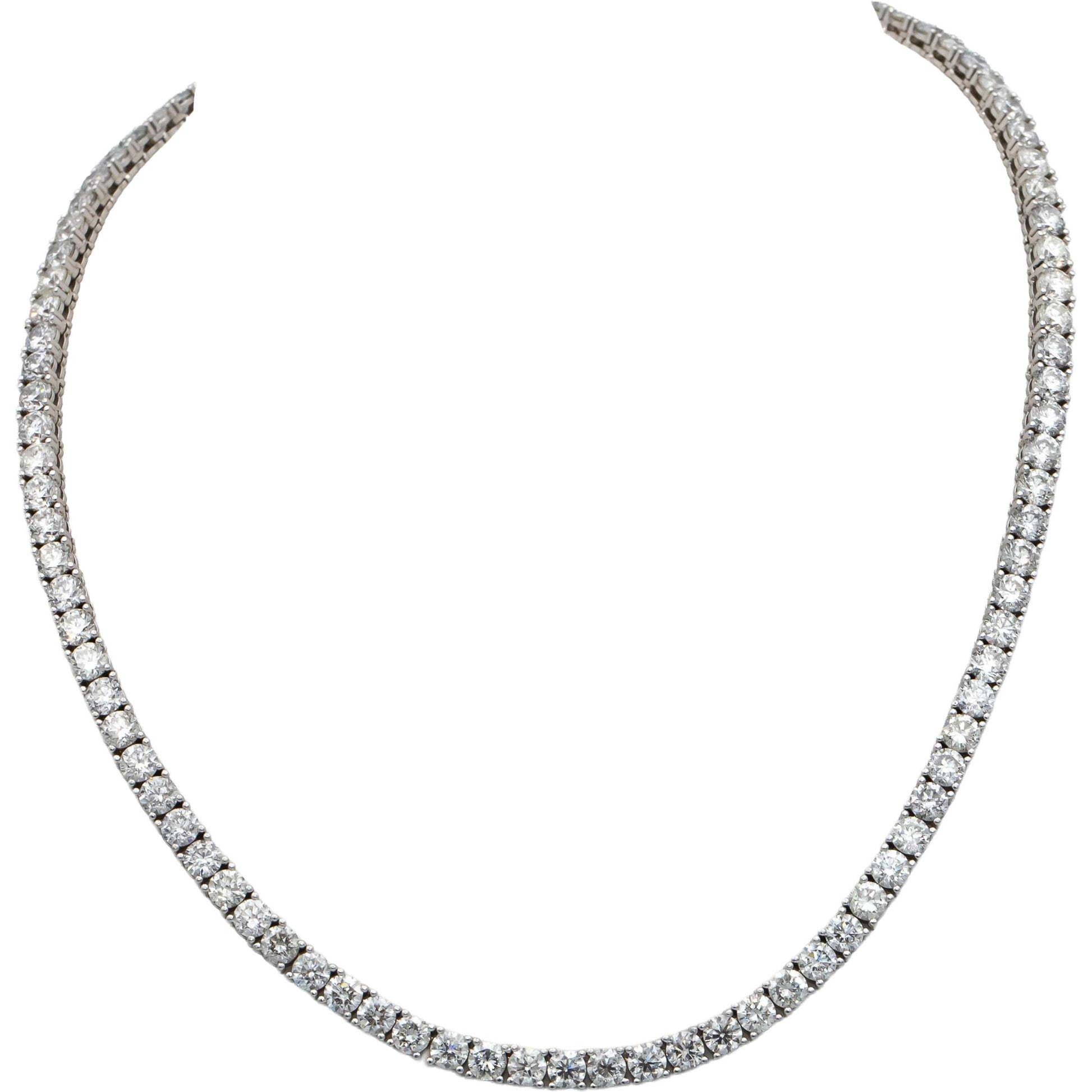 14k White Gold Round Diamond Tennis Necklace 29.81CT