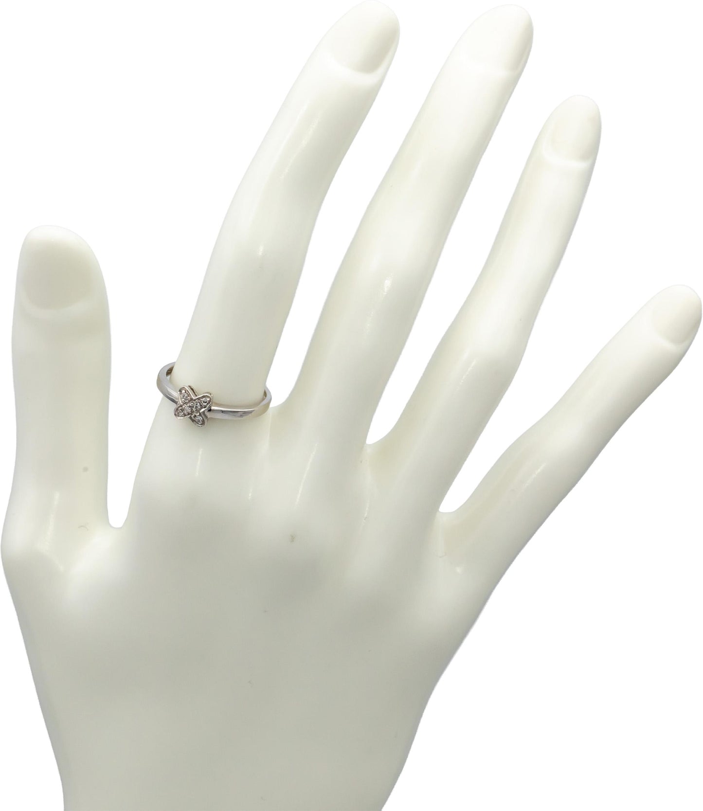 14k White Gold Round Diamond "X" Band Ring 0.03CT Size 6.25
