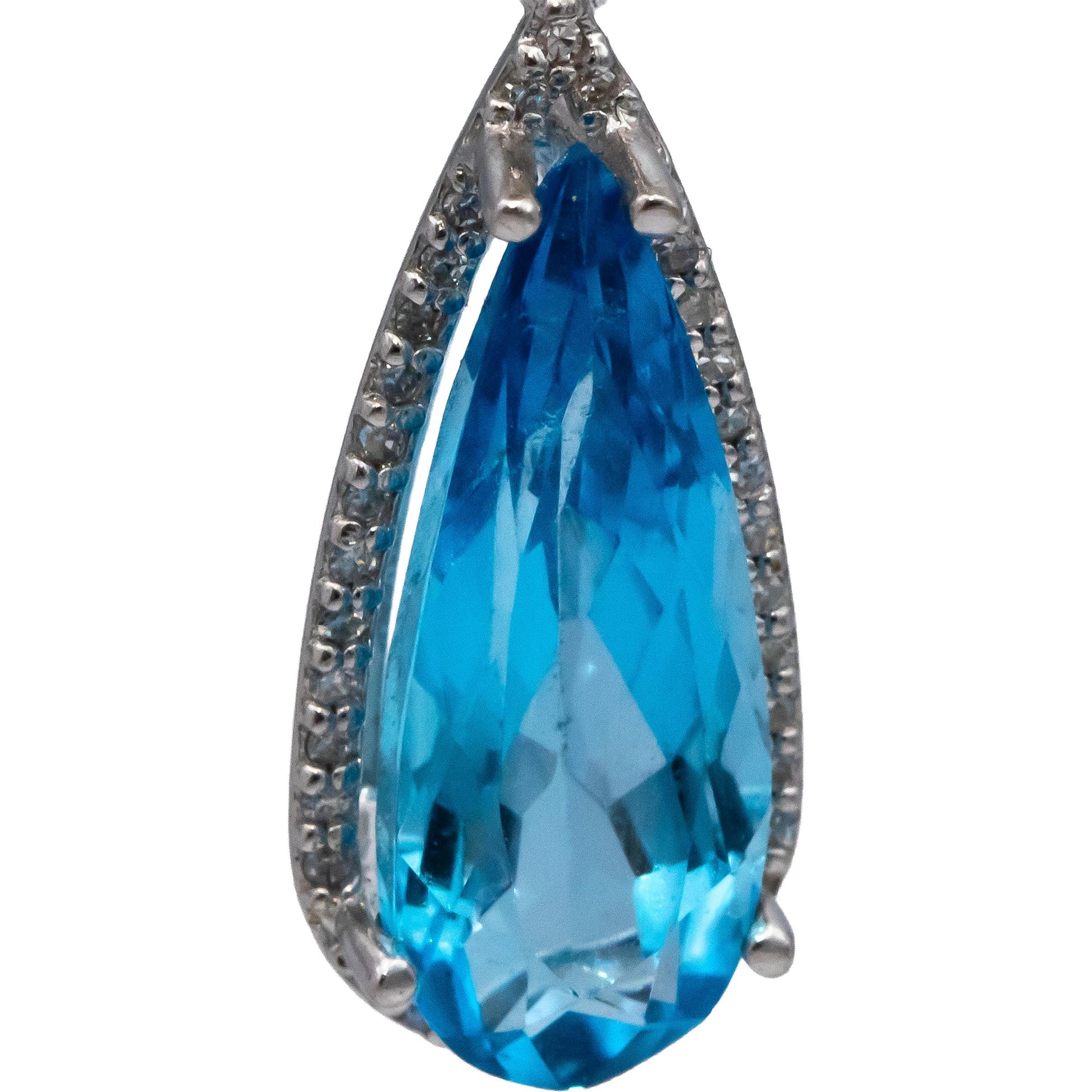 14k White Gold Blue Topaz and Diamond Drop Dangle Earrings 3.30CTW