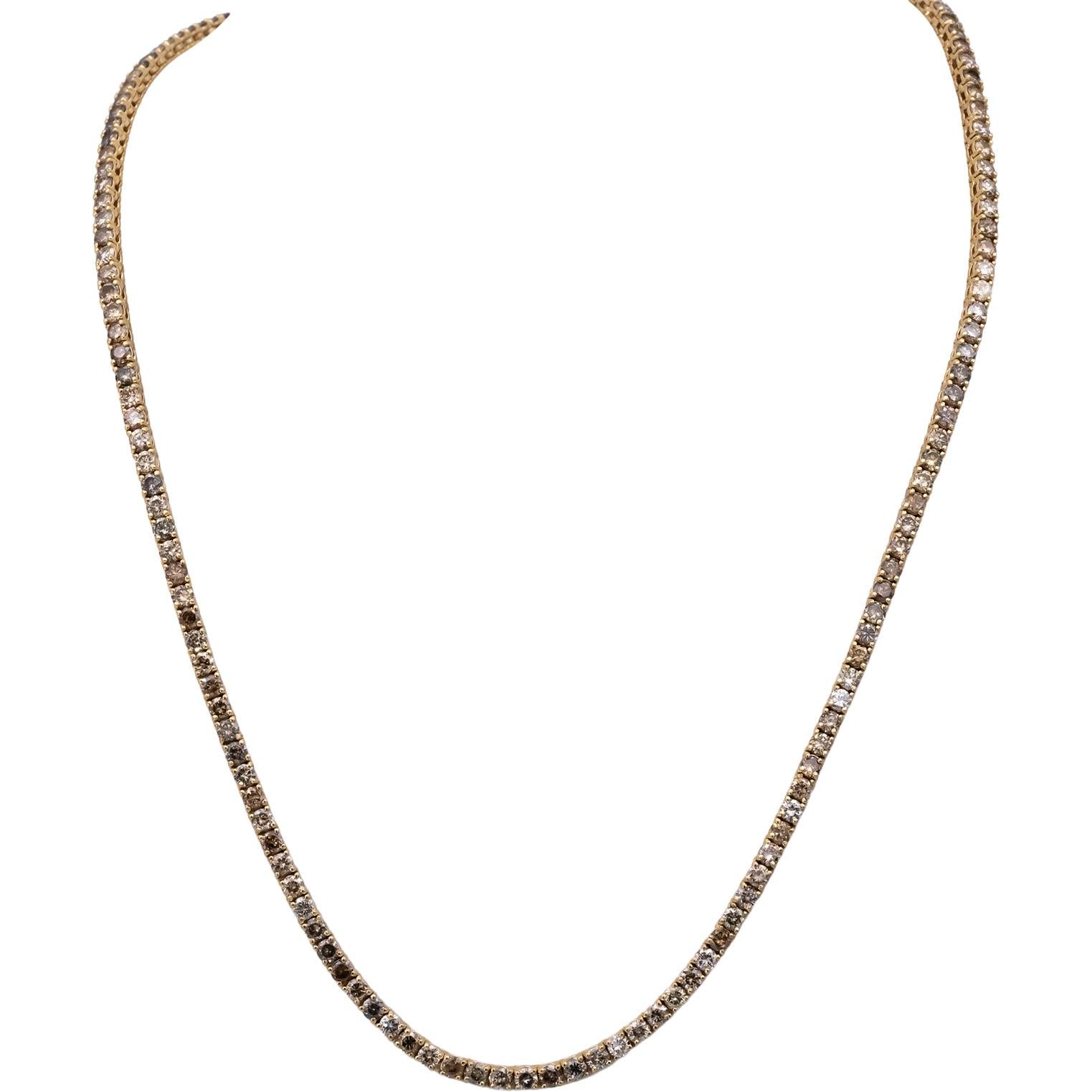 14k Yellow Gold Round Diamond Tennis Necklace 12.22CT