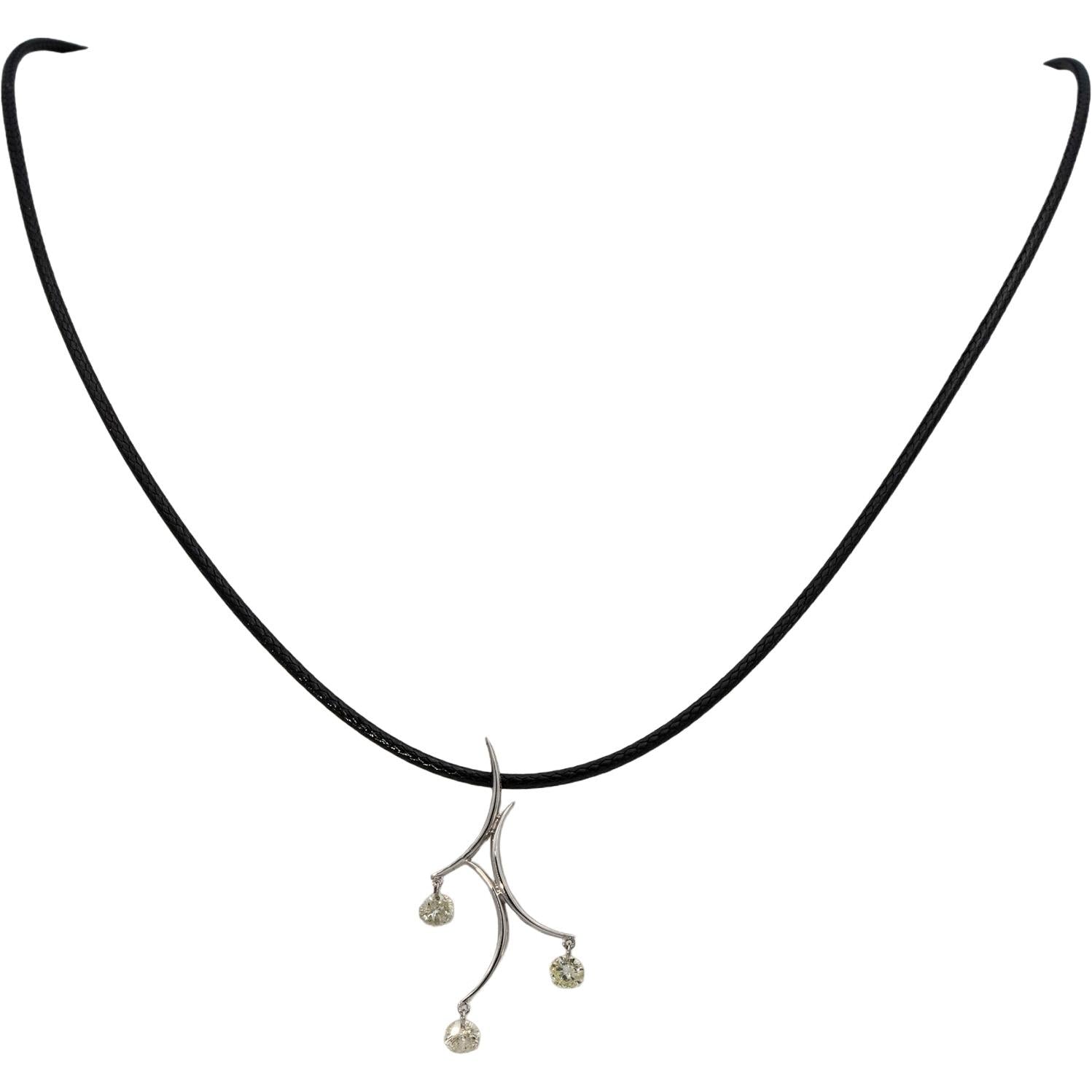 14k White Gold Round Diamond Dangle Pendant Necklace 0.73CT