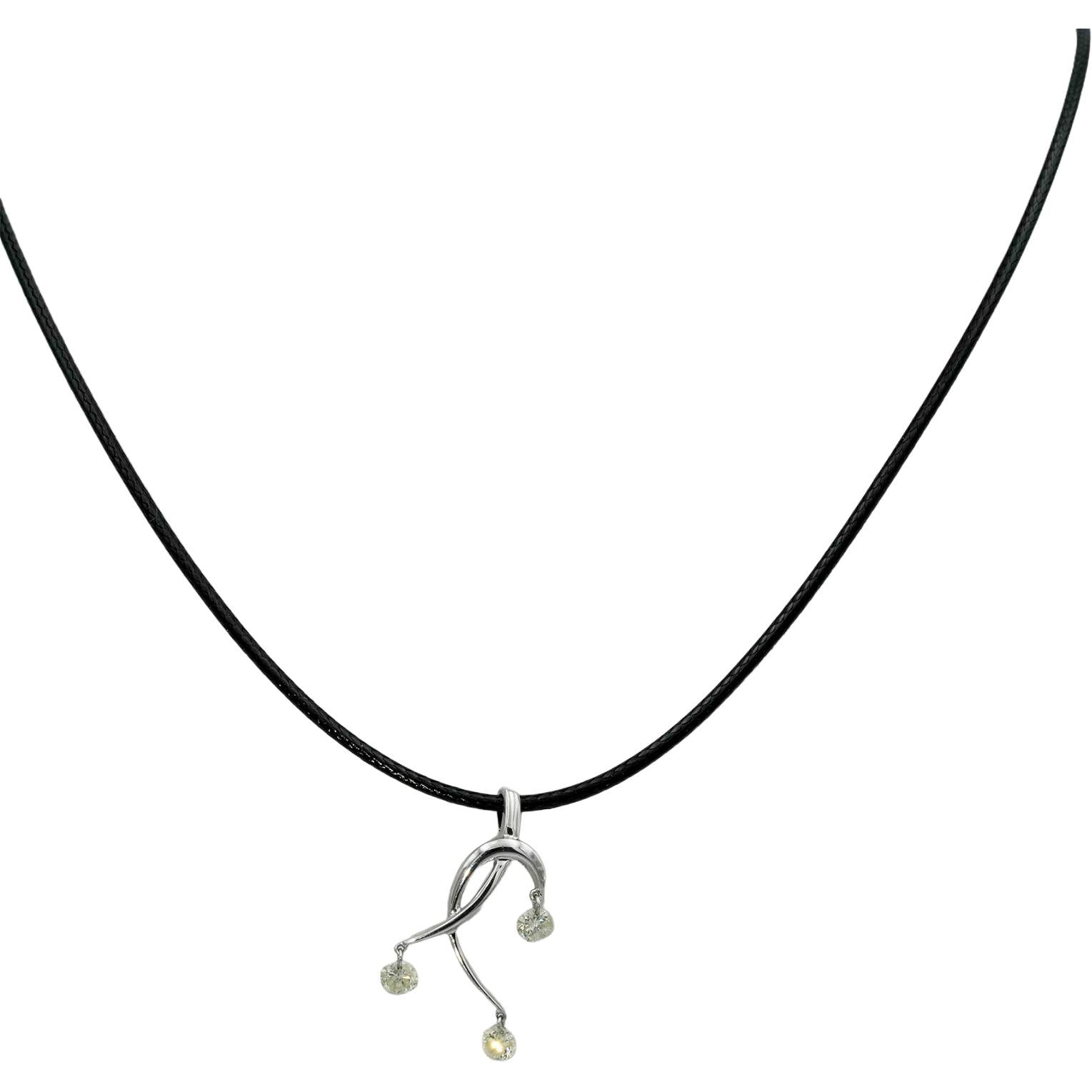 14k White Gold Round Diamond Dangle Pendant Necklace 0.65CT