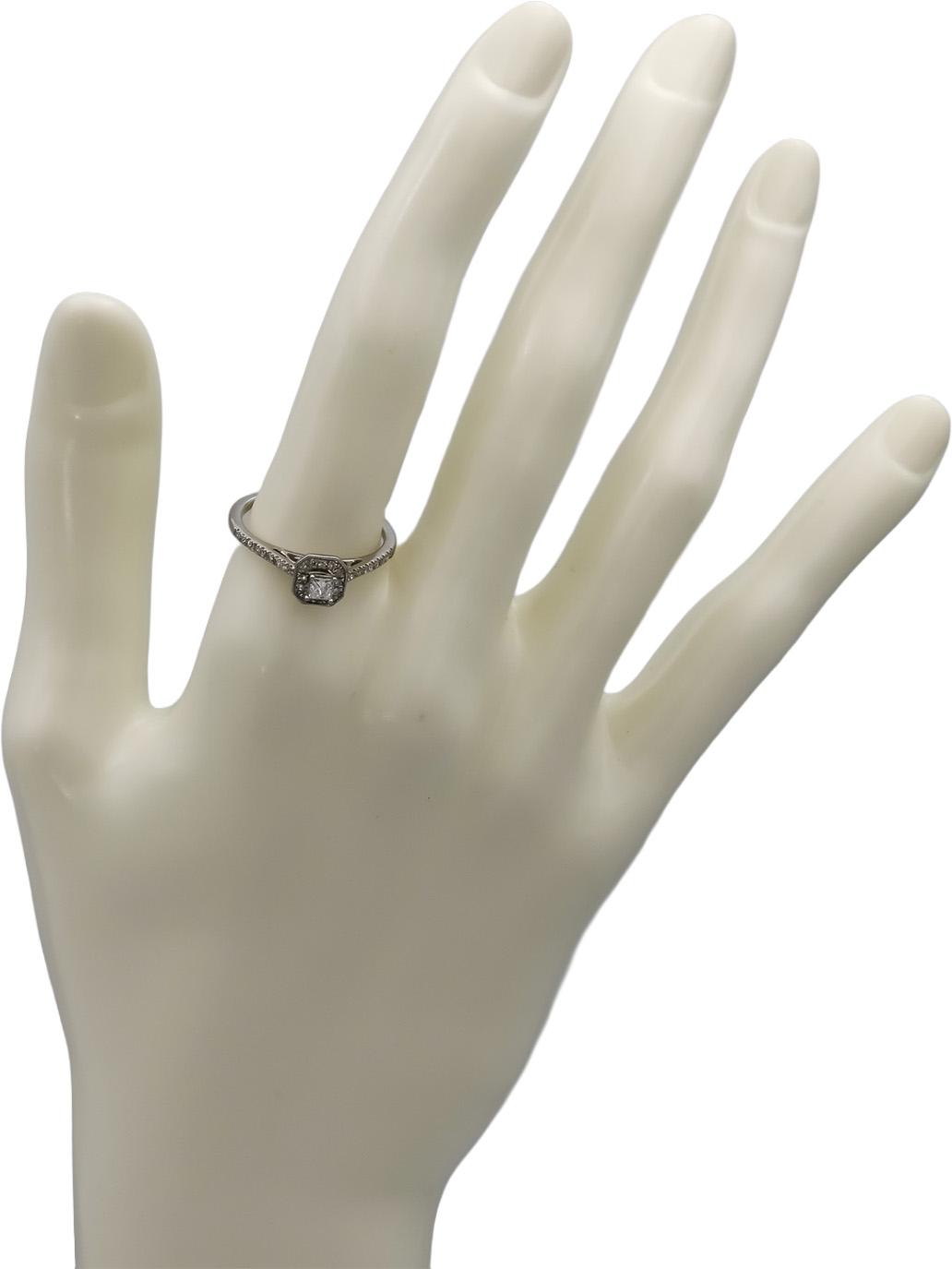 14k White Gold Princess and Round Diamond Halo Ring 0.40CT Size 7